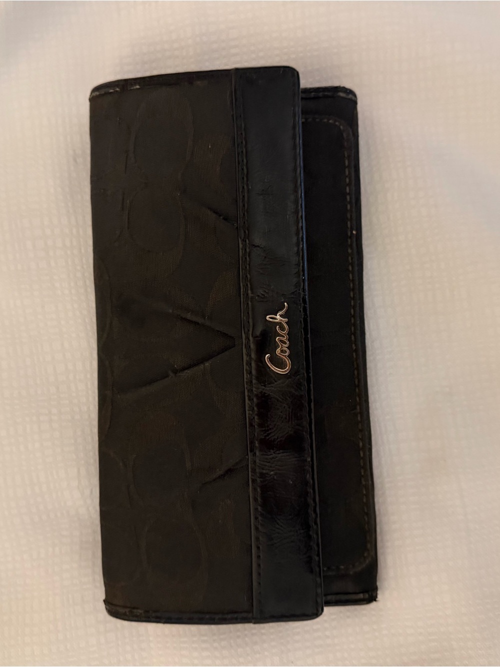 Coach Black Signature Continental Wallet with Logo Plaque